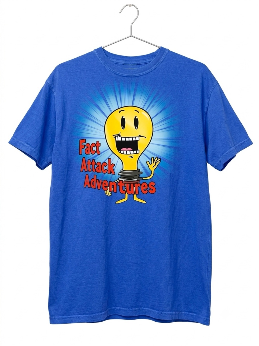Quirky Cartoon Lightbulb Fact Attack Royal Blue T-Shirt